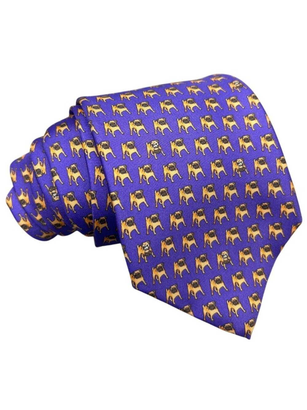 Thatcher Spring Pug Dog Print Silk Neck Tie Handmade USA Purple Novelty